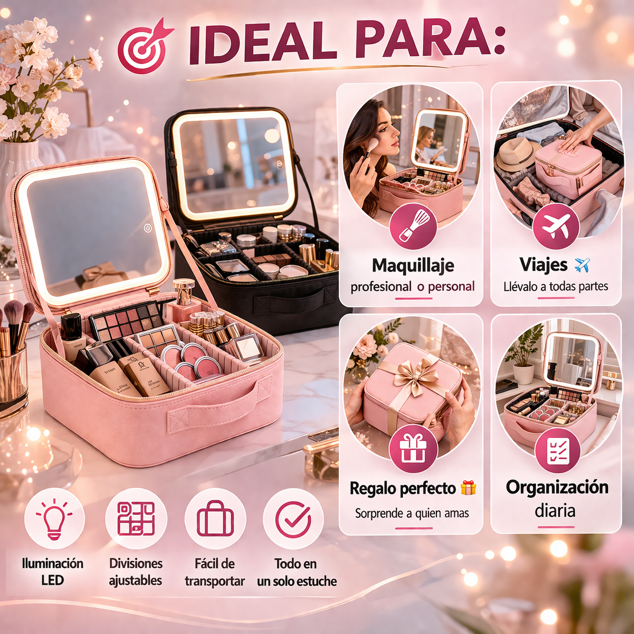 Cosmetiquera Profesional con Espejo LED Pro™