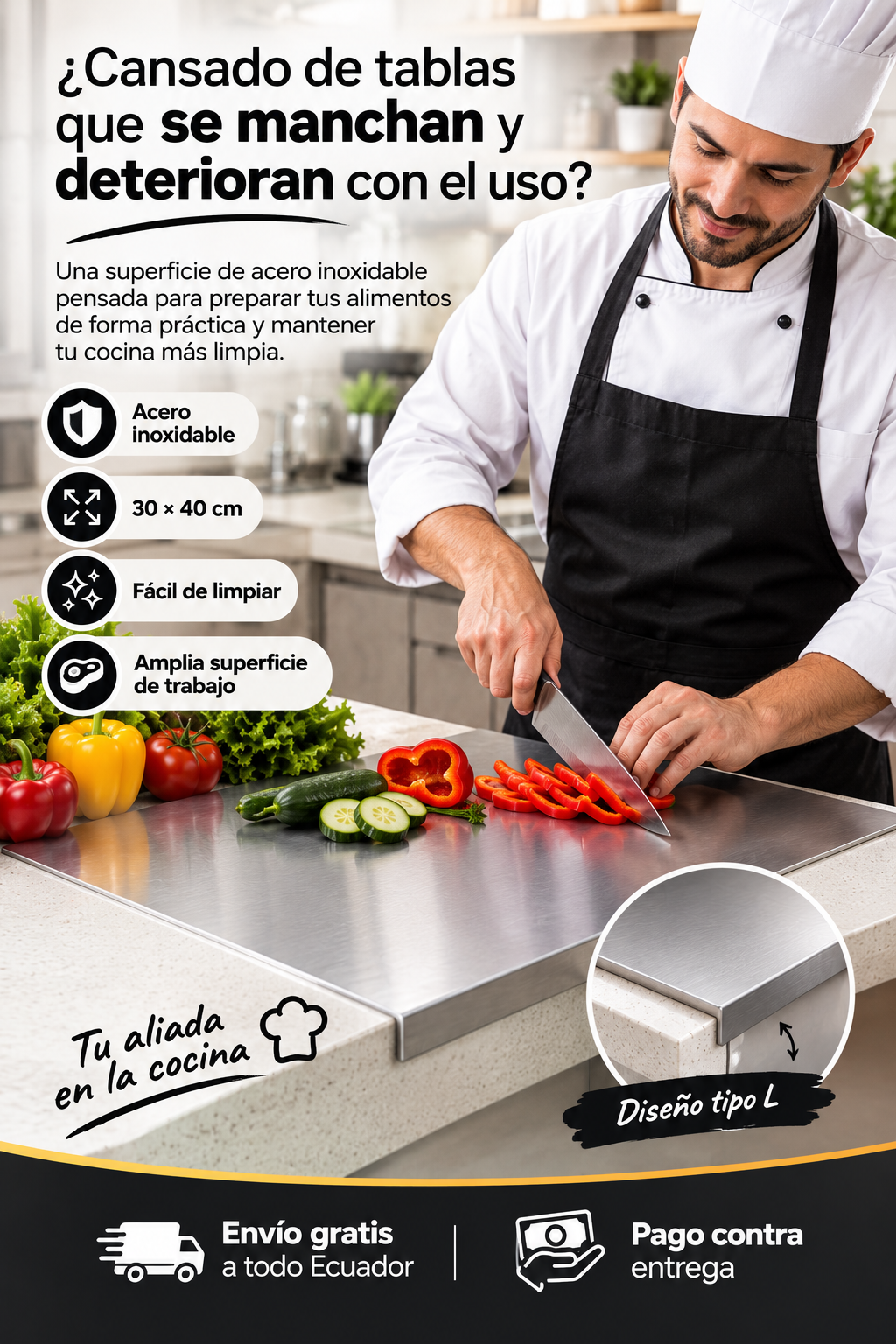 L Tabla De Picar Acero Inox 30x40 Cm
